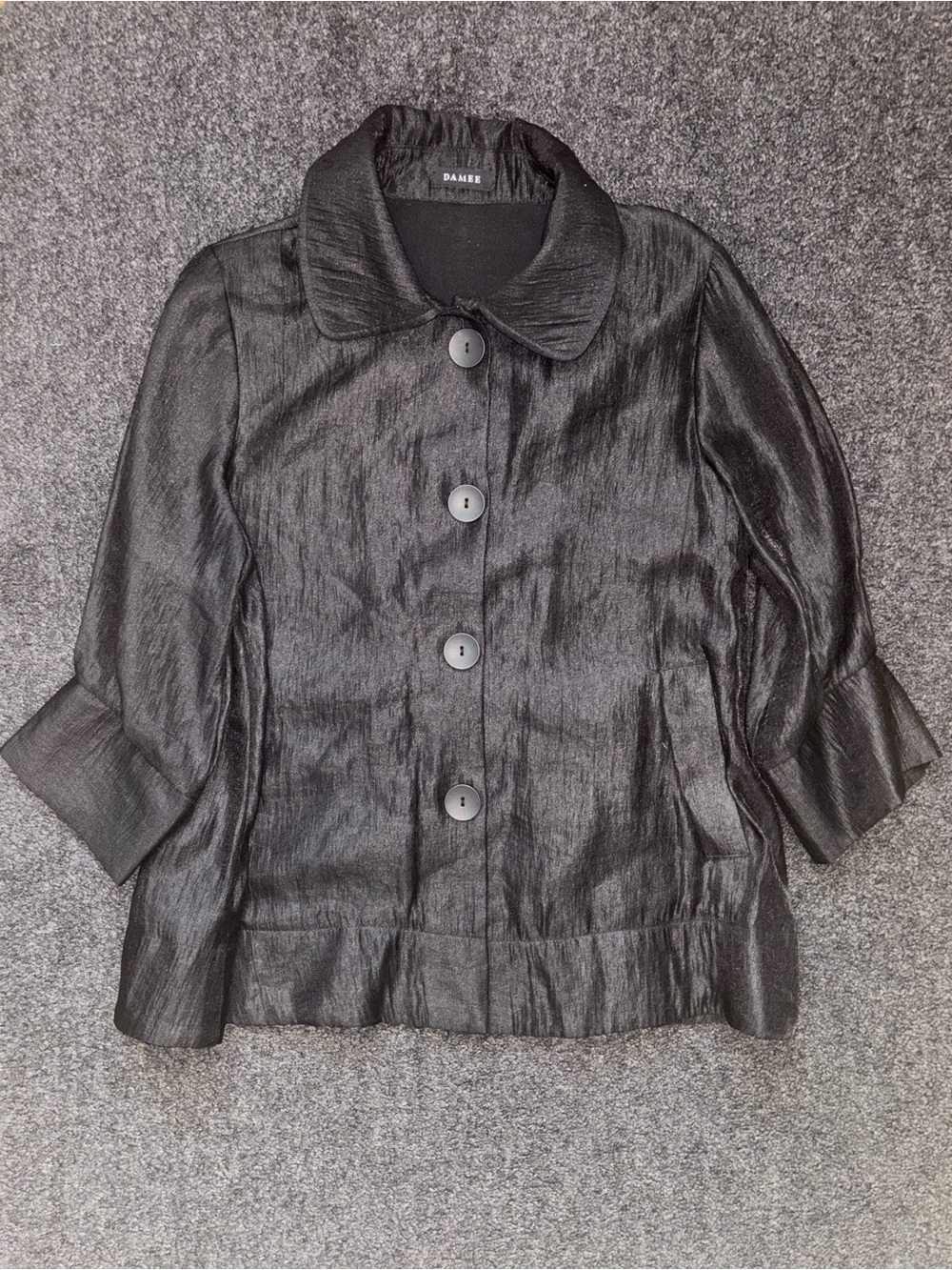 Damee Women’s Jacket Lagenlook Button Top Metallic Art To Wear 3/4 Sleeves Goth